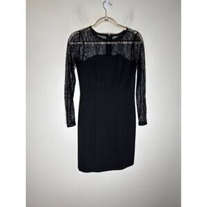 Shoshanna Black Lace Long Sleeve Knee Length Cocktail Dress Sz 2